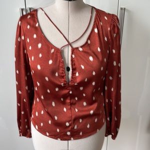 ASTR The Label Top with Long Sleeves in Brown/White Size-Large NWOT